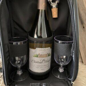 Duet Wine and Cheese Tote by Picnic Gift-Black faux leather-insulated